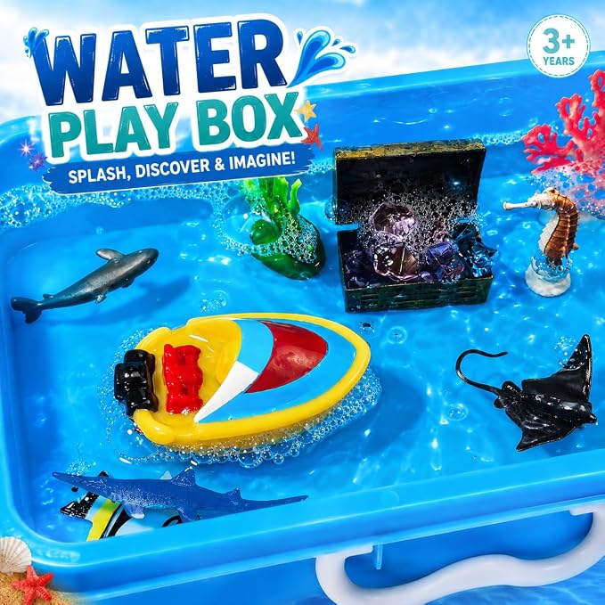 AGENTLAN Ocean Sensory Bin, Ocean Sensory Water Toys with Sea Animal for Toddlers Boys and Girls, Kids Toys Gift Sand Box for Age 3 4 5 6 7 8