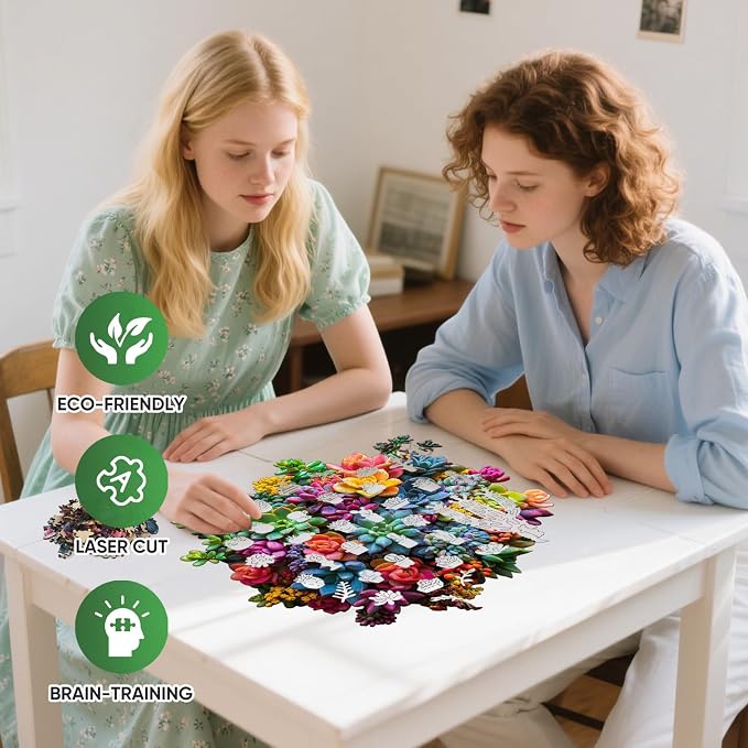 Wooden Puzzles for Adults,500Pieces Colorful Succulent Plants Jigsaw Puzzles,Unique Irregularly Shaped Animal Wooden Jigsaw Puzzle for Adult Family Game Thanksgiving Gift,17.2 * 16.6in