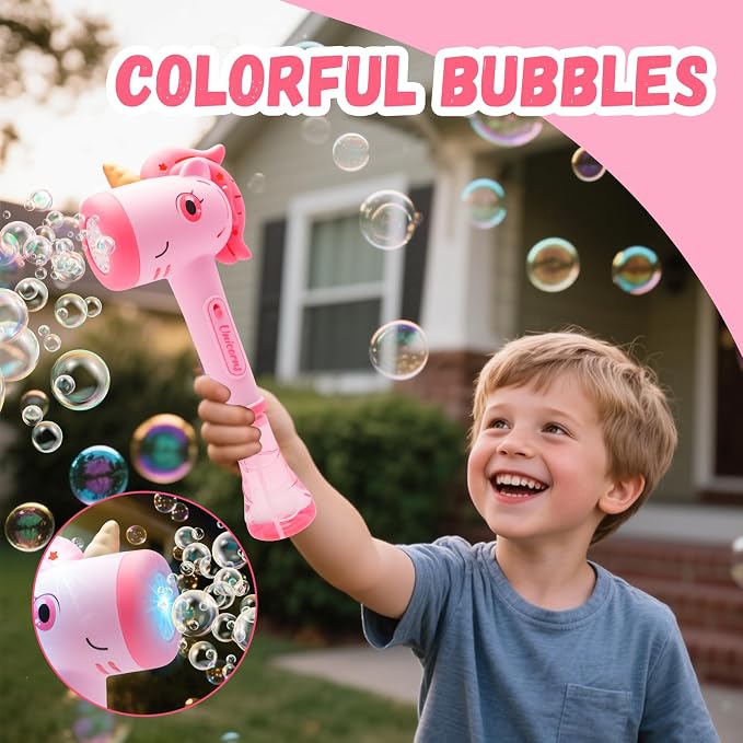 Unicorn Automatic Bubble Wand,Fully Automatic Bubble Machine Wand Toy,Suitable for 3-8 Years Old Toddler Outdoor Play,Cute Summer Toy, Perfect Easter, for Little Girls and Boys (Pink)