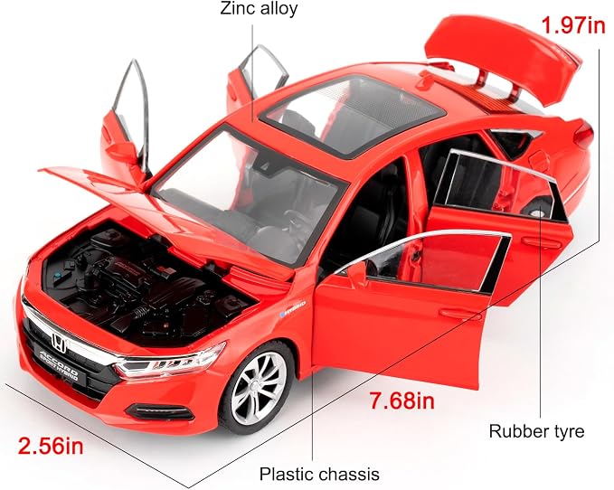 WAKAKAC Toy Car Compatible for 1:24 Accord Car Model, Pull Back Diecast Toy with Sounds＆Lights for Kids Boys Girls and Adults, Gift Red