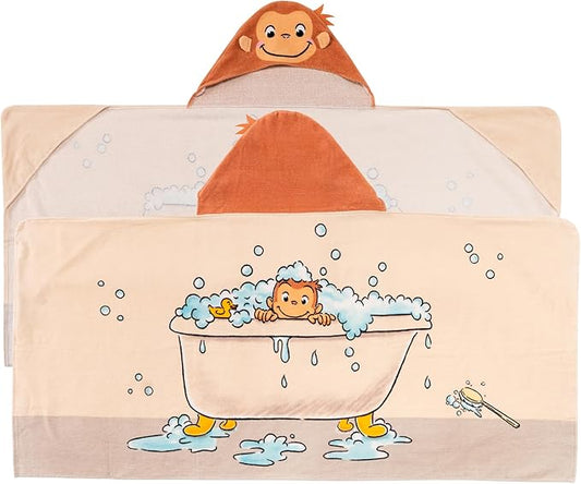 Curious George Monkey Kids Super Soft Bath/Pool/Beach Soft Cotton Terry Hooded Towel Wrap, 24 in x 50 in (100% Officially Licensed Product) By Franco