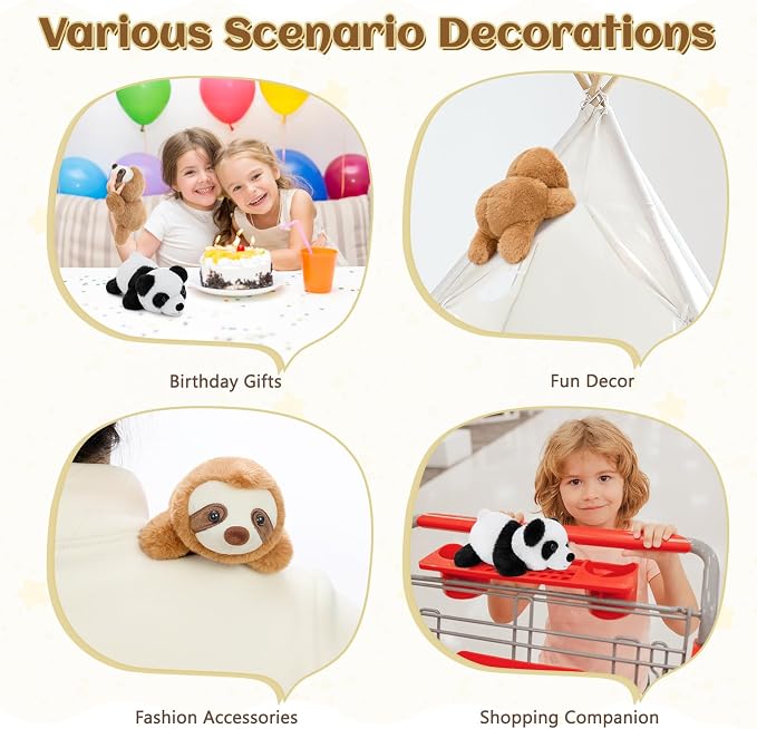 Tezituor 2 Pcs Portable Magnetic Plush Toys Set - 7" Shoulder Magnets Panda and Sloth Stuffed Animal Interactive Play - Gift for Girls, Boys, Kids