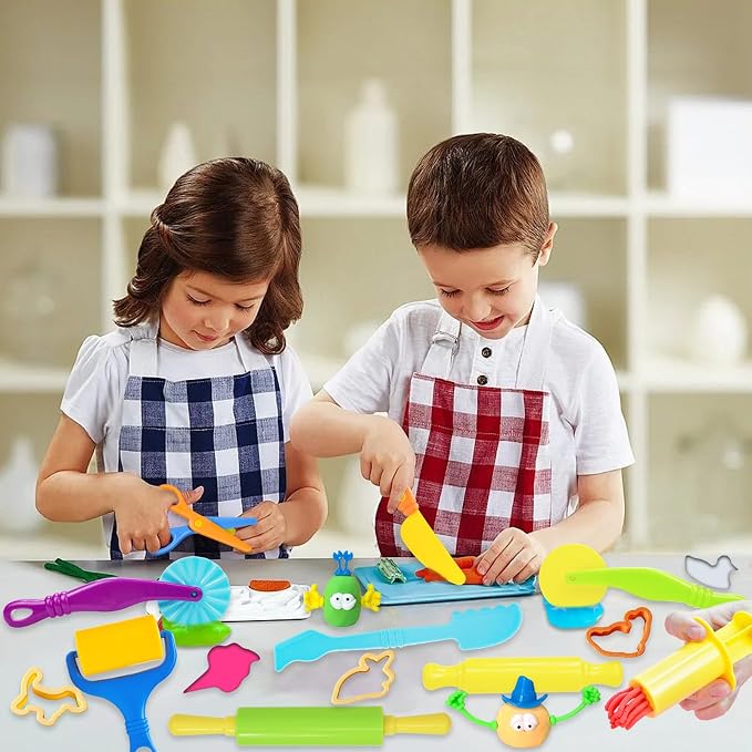 LCY WEDSHI Dough Tool Set, 32 Pcs Dough Tools Sets for Kids Ages 4-8, Dough Accessories Includes Animal Molds, Cutters Roller, Rolling Pins, Safety Scissors, Plastic Knife