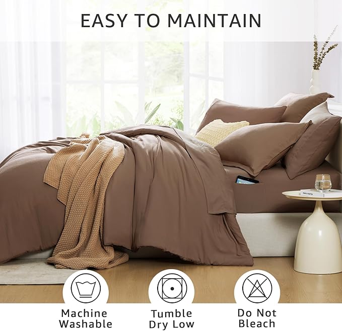 WRENSONGE King Size Comforter Set- 7 Pieces Soft Brown Bed in a Bag King with Fitted Sheet, Flat Sheet, 2 Pillow Shams, and 2 Pillowcases-Warm Bedding Sets for All Season