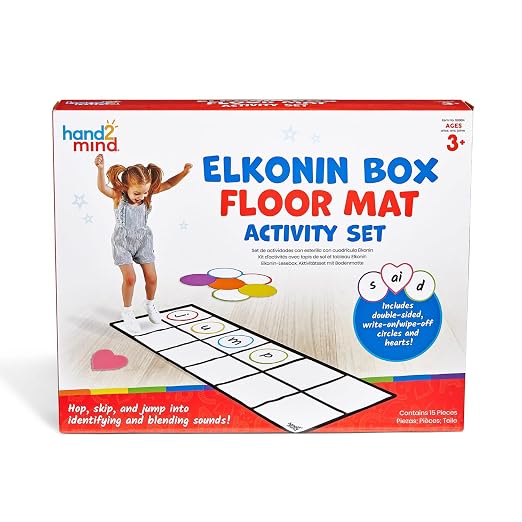hand2mind Elkonin Box Floor Mat Activity Set, Phonemic Awareness, Phonics Games, Science of Reading Classroom Materials, Toddler Gross Motor Toys, Kids Active Play, Preschool Classroom Must Haves