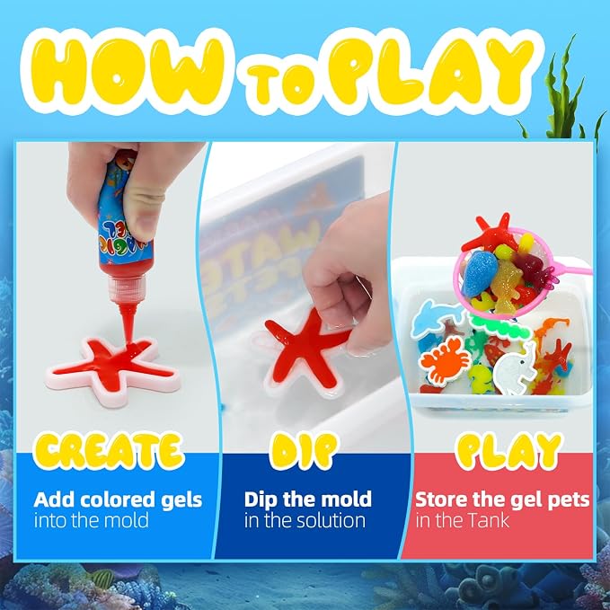 Magic Water Elf Toy Kit with 20 Magic Gels and 24 Molds, DIY Party Favors | Craft for Kids, Aqua Squishy Set, Birthday Gifts, Create Your Own Water Pets