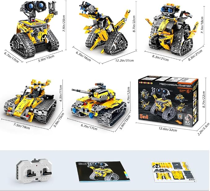 HOGOKIDS Robot Building Toys for Kids - 5 in 1 Remote & APP Controlled Building Set | RC Wall/Engineer Robot/Mech Dinosaur STEM Toys for Boys Girls Age 6 7 8 9 10 11 12+ Year Old (520 Pcs)