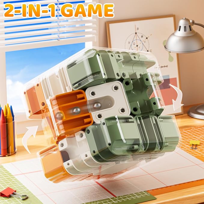 3D Rolling Ball Puzzle Maze Cube - 3x3 Color-Match Game, Solving Brain Teaser, Education Sensory Learn Birthday Gifts for Boys Girls Kids 3-5 5-8+ Year Old Adults