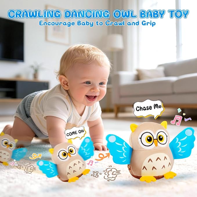 Baby Toys 6-12-18 Months, Musical Crawling Dancing Peekaboo Owl Plush Toy, 50 Songs & Recording Function, Interactive Tummy Time Sensory Toys for Toddlers, Infant Gifts for Boys Girls 1-3 Year Old