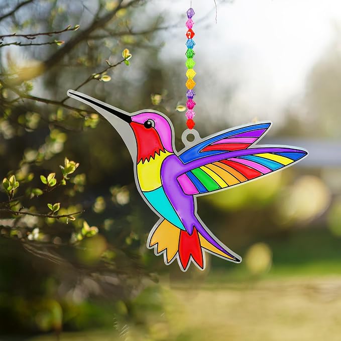 Winlyn 24 Sets Hummingbird Suncatcher Decorations DIY Window Paint Art Craft Kits Rainbow Bird Painting Kit for Kids Classroom Activities Birthday Spring Summer Camping Party Art Project
