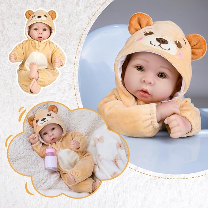 Aori 17 Inch Lifelike Baby Dolls Realistic Baby Doll with Lightweight Soft Body, Teddy Bear Outfit & Doll Accessories, Great for Role Play, Gift for Girls Age 3+