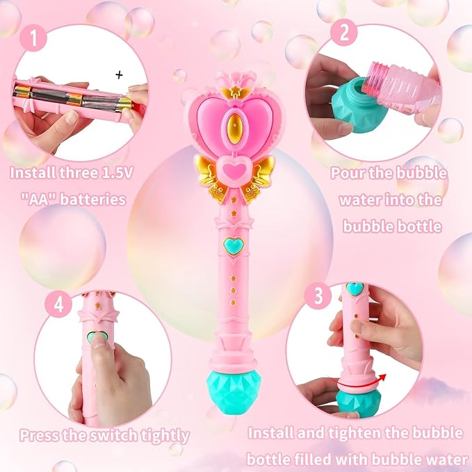 2 Pack Bubble Wand for Kids Princess Heart Bubble Machine Blower Maker Wands Easter Basket Stuffers Outdoor Toys Gifts for 3 4 5 6 7 8 Years Old Toddlers Little Girls