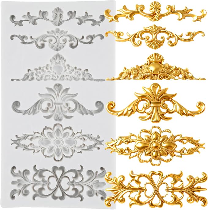 Baroque Polymer Clay Mold Curlicues Scroll Lace Silicone Mold Vintage Relief Flower Filigree Molds for DIY Crafts Epoxy Resin Casting Air Dry Polymer Clay Plaster Jewelry Making
