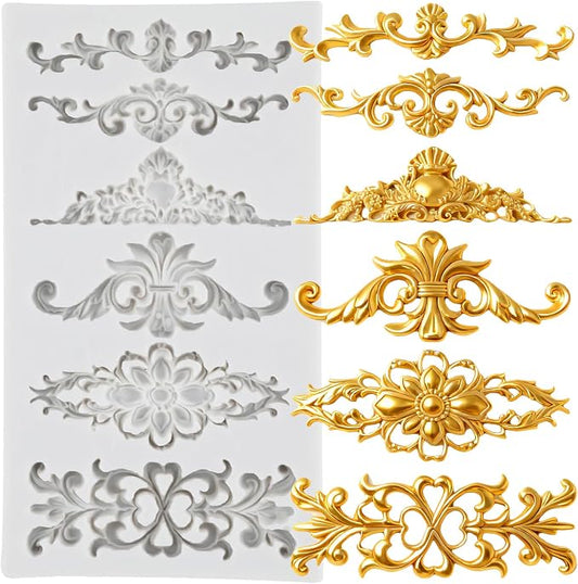 Baroque Polymer Clay Mold Curlicues Scroll Lace Silicone Mold Vintage Relief Flower Filigree Molds for DIY Crafts Epoxy Resin Casting Air Dry Polymer Clay Plaster Jewelry Making