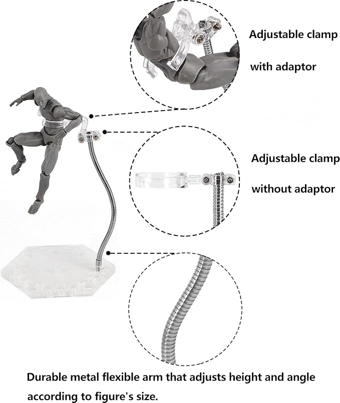 Action Figure Stand with Flexible Metal Arm,Action Figure Pose Display Holder Base,Flight Stands for Action Figures Compatible with HG RG SD SHF Gundam 1/144 Toy with Screwdriver (4Pcs Clear)