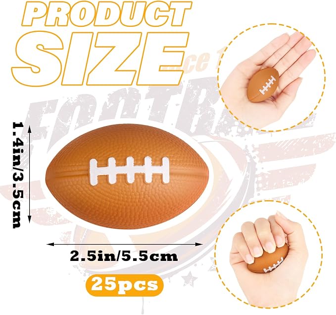 Hooqict Mini Football Stress Ball 25 Pack Foam Sports Stress Balls Mini Footballs for Kids Squeeze Football Toys Football Party Decorations Party Gift Bag Fillers