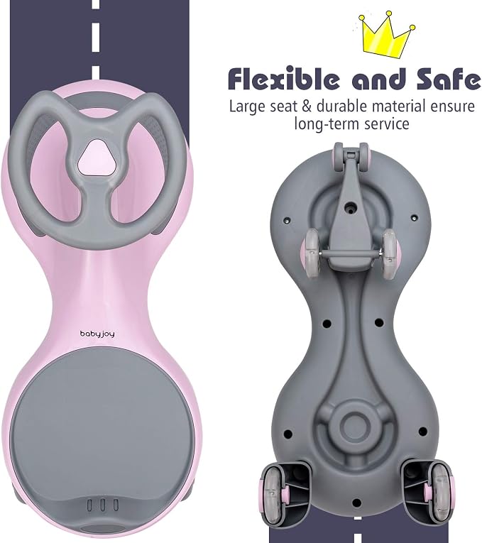 BABY JOY Wiggle Car for Kids, Swing Car with LED Flashing Wheels, No Batteries, Gears or Pedals, Uses Twist, Turn, Wiggle Movement to Steer, Ride-on Toy for Boys Girls 3 Year Old and Up (Pink)