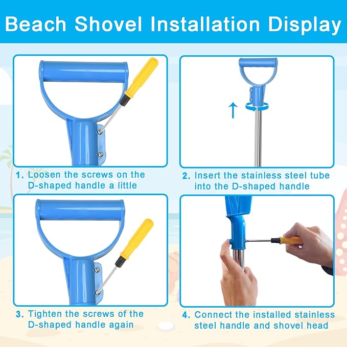 Beach Shovels for Kids,3PC 29Inch Beach Sand Shovels Toys for Digging Heavy Duty Stainless Steels with D-Grip Handle Sturdy Scoop Seaside Kids Tool Lightweight Gift Set（Blue Red Yellow）