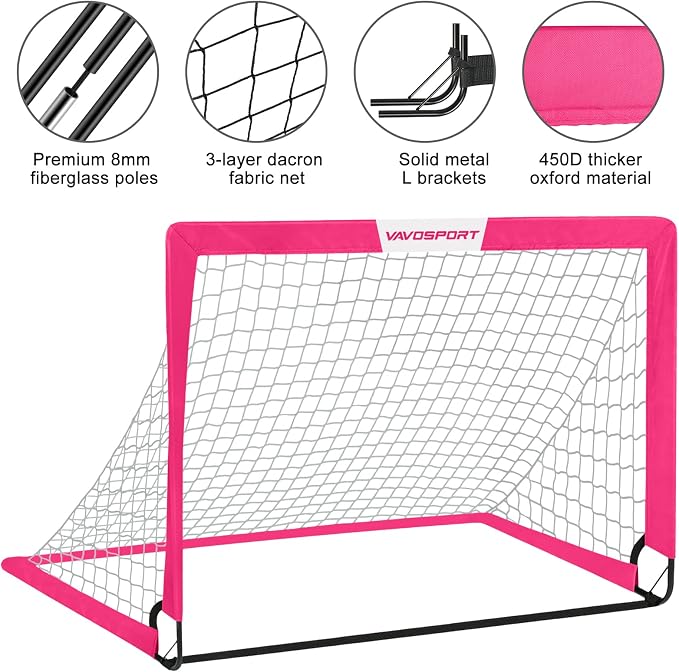 Kids Soccer Goals for Backyard Set - 2 of 4' x 3' Portable Soccer Goal Training Equipment, Pop Up Toddler Soccer Net with Soccer Ball, Soccer Set for Kids and Youth Outdoor Games, Sports, Play