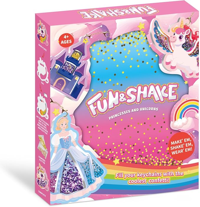 Artnedu Shake-its– Fun&Shake Kit de artesanato com Glitter para crianças, Artes e artesanato DIY com chaveiros,Unicórnios e Princesas,Creative Gift for Girls & Boys Ages 4, 5, 6, 7, 8, 9, 10