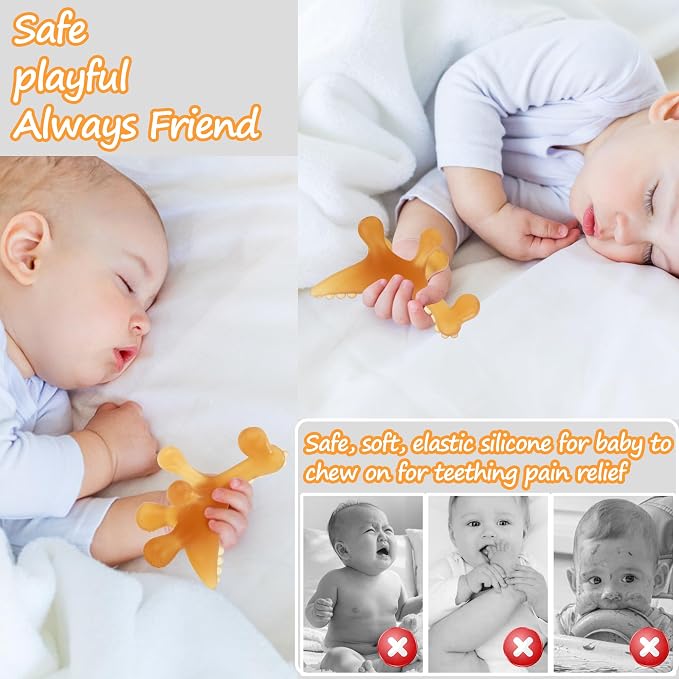 Amber Oil Baby Teething Toys for Babies 0-6 Months,Silicone Baby teethers for Babies 3 Months+,Freezer BPA Free Soft and Textured Chew Infant Toys Easter Gifts for Boys and Girls-Dinosaur