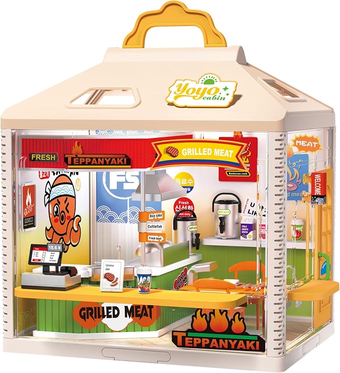 MINDNOOK DIY Miniature House Kit, LED Light-Up Dollhouse, Mini Dollhouse Building Set with Furniture, Craft Hobby Gift for Adults, Teens & Kids Ages 6+ (Teppanyaki)