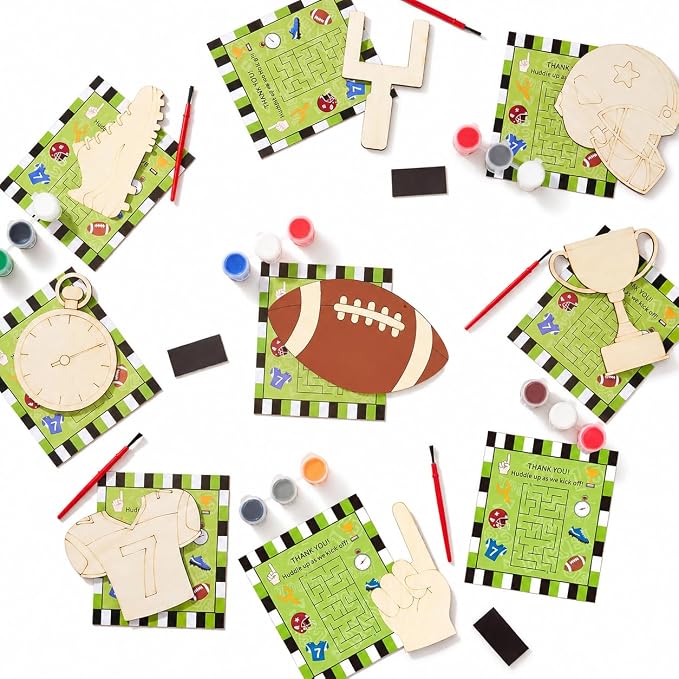 Bafeil 24 Set Football Party Favors Wooden Painting Crafts Kit, Sports-Themed First Year Down Birthday Party Decorations, American Rugby Crafts DIY, Return Gifts Goodie Bag Classroom Prizes