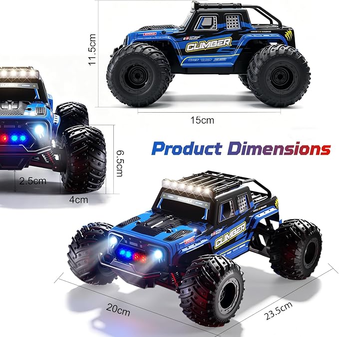 Gohero Remote Control Monster Truck – 32KM/H Fast RC Car for Adults & Kids, 1/18 Scale Off-Road Truck with Dual Shells & Lights, App/2.4GHz Control, 2 Batteries 60Min Playtime, Gift for Boys 8-12