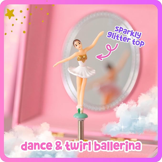 Giggle & Honey Musical Ballerina Jewelry Box for Girls - Kids Music Box with Spinning Ballerina, Ballet Birthday Gifts for Little Girls, Jewelry Boxes, 6.8 x 5.3 x 6 in - Ages 3-10, Pink