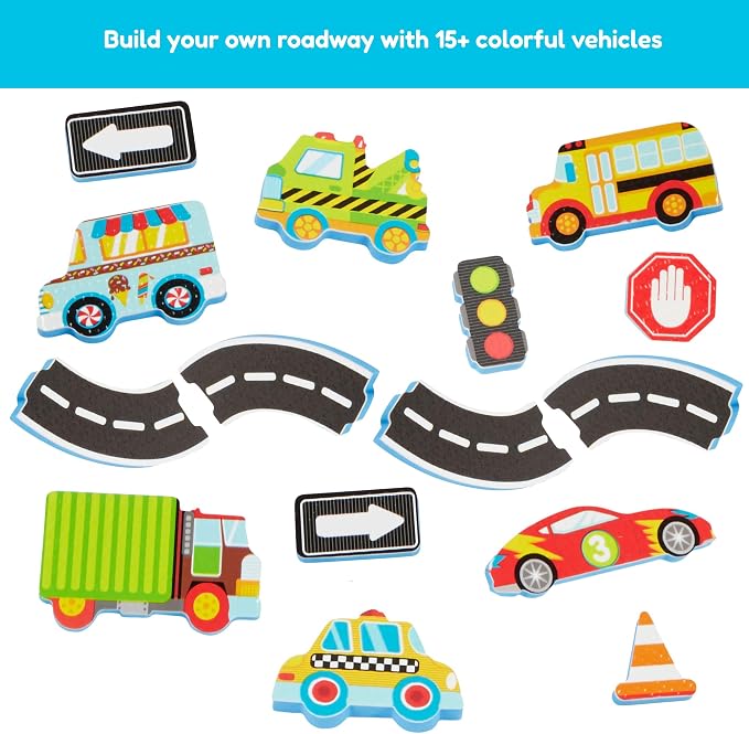 Alex Toys Foam Bath Stickers for Toddlers, 38-Piece Vehicle Tub Stickers Stick to Tub Wall - Foam Bath Toys for Kids Ages 1-3 Toddler Bath Toys for Boys Cars Trucks Bus, Mesh Storage Bag