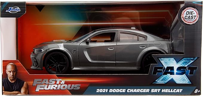 Jada Fast & Furious Fast X 1:24 Dom's 2021 Dodge Charger SRT Hellcat Die-Cast Car, Toys for Kids and Adults