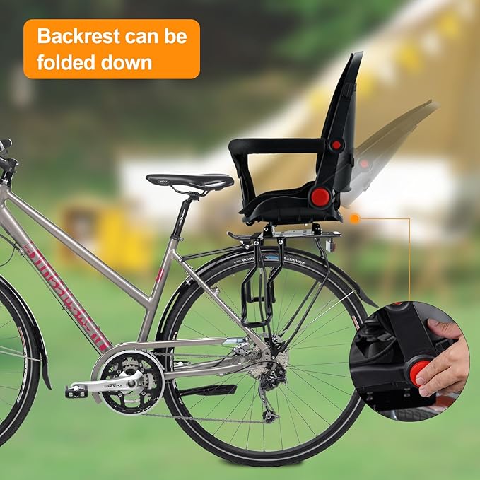 Rear Child Bike Seat, Width Adjustable Toddler & Baby Bike Seat for Adult Bike, Bike Chair for Bicycle, Kids Seat Fits Children 2~6 Years, Supports Up to 55 lbs