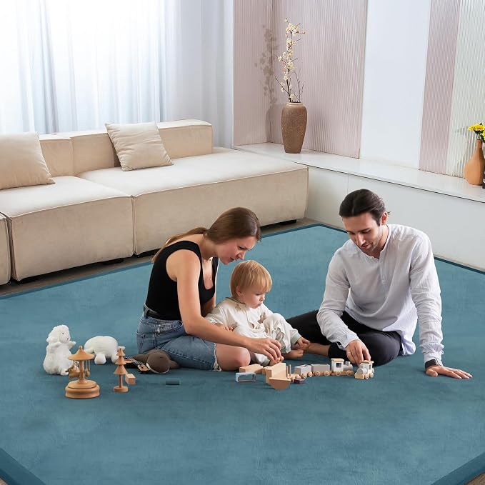 Baby Play Mat for Floor Nursery Rug Muscle Mat Area Rug Playroom Rug 50"x50" Playpen Mat Elastic Foam 1.3" Thick Crawling Mat for Babies,Toddlers, Infants, Kids,Indigo