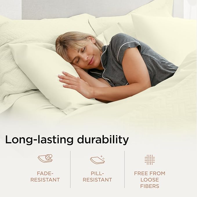 Threadmill 100% Cotton Sheets for Full Size Bed - 600 Thread Count Full Bed Sheets Set with 16” Deep Pocket - Sateen Weave 4-Piece Bedding Set with Cooling Effect, Ivory