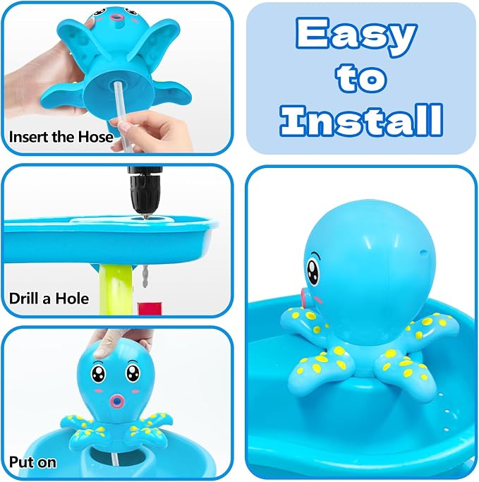Intoypad Water Table Pump, Octopus Battery Powered Water Pump for Water Table 3 Hours Non-Stop Fun Summer Outdoor Water Toys Outside Water Play Table Accessories for Toddlers Kids (Blue)