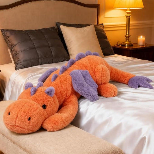 ARELUX Giant 50in 3Lb Big Orange Dragon Large Stuffed Animals Cute Plush Toy Fuzzy Jumbo Dinosaur Pillow Plushies with Wings Cuddly Soft Pterosaur Plushie for Friends Family Member