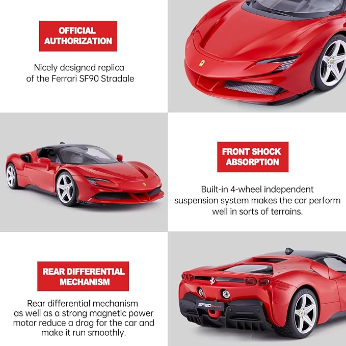 RASTAR 1/14 Ferrari SF90 Stradale Radio Remote Control Car, Ferrari SF90 Model Car Toy Car for Boys Kids, 2.4G