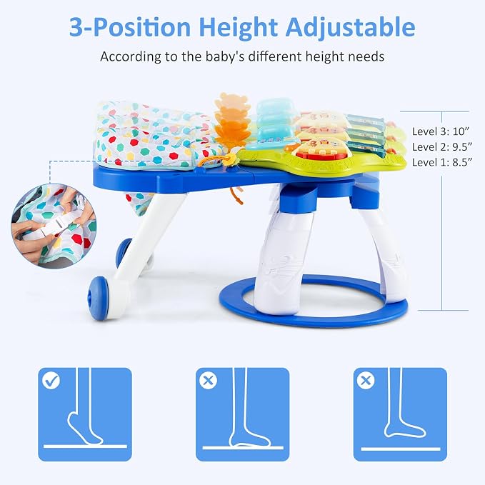 INFANS 3 in 1 Walk Around Baby Activity Center, Baby Walker with Play Table, Wheels, Detachable Seat Cushion, 3 Adjustable Heights, Learning Toys for Boys Girls Aged 6-36 Months (Blue)