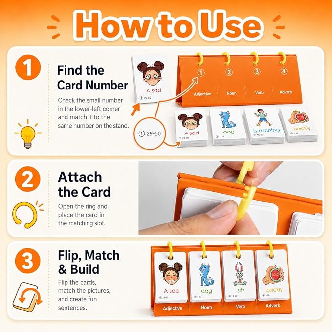 Alened Sentence Building Flash Cards for Kids Ages 5-8, Learn to Read Phonics Toy, Word Games, Speech Therapy Materials, Education Kindergarten Classroom Must Haves for 1st 2nd Grade