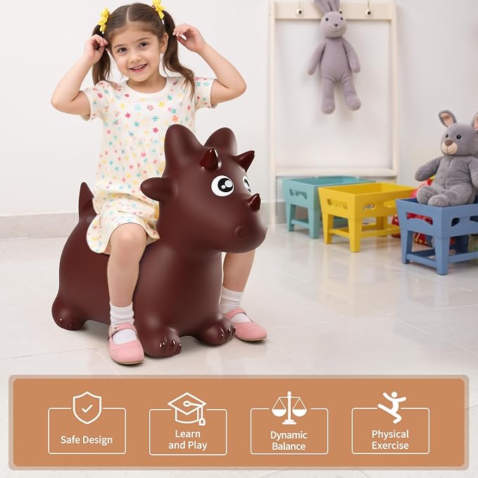 INPANY Bouncy Horse, Dinosaur Hopper Toys for Boys, Gifts Toy for Kid | Eco-Friendly PVC, Low Center Gravity, Cute Cartoon Design, Load 100 Lbs, Learn & Exercise & Active Fun, Gifts for 1-3 Kids