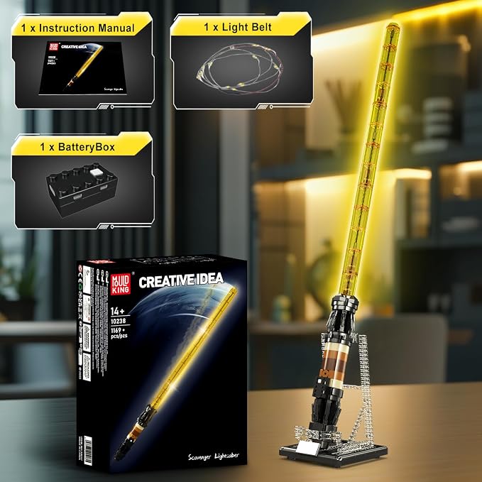 Mould King 10238 Lightsaber Building Blocks Set - 37.87" Rechargeable LED Sword with Display Stand, DIY Assembly STEM Model Kit for Adults, Toys Gift for Thanksgiving Halloween Cosplay (1169+ PCS)