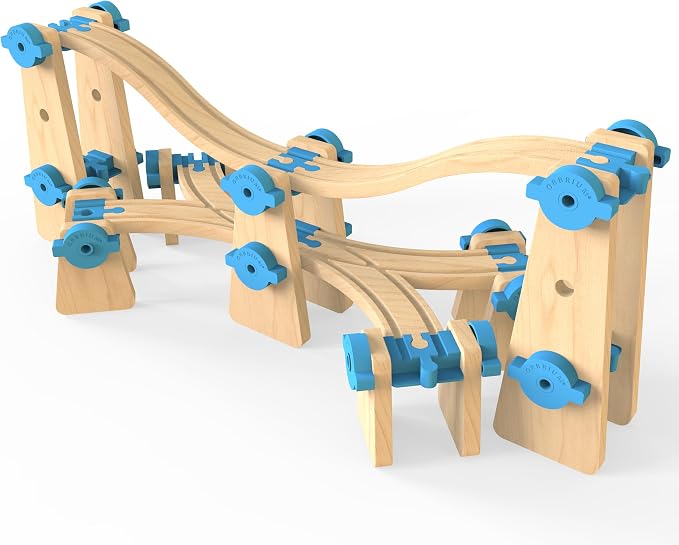 Wooden Train Tracks Build & Play Construction Set 115PCS Modular Railway STEM Toys Track Expansion Pack #3 | Build Crane Tower Bridge Ascending Track Accessories Compatible with Thomas Brio ORBRIUM