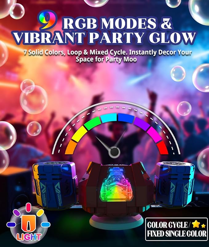 Bubble Machine - Auto 360° Rotation, Remote Control(65-131ft), 9Colors RGB Lights, 40000+ Bubbles, USB-C Rechargeable - Gift Toys for Kids, Toddler, Boys, Girls, Parties, Birthday, Wedding