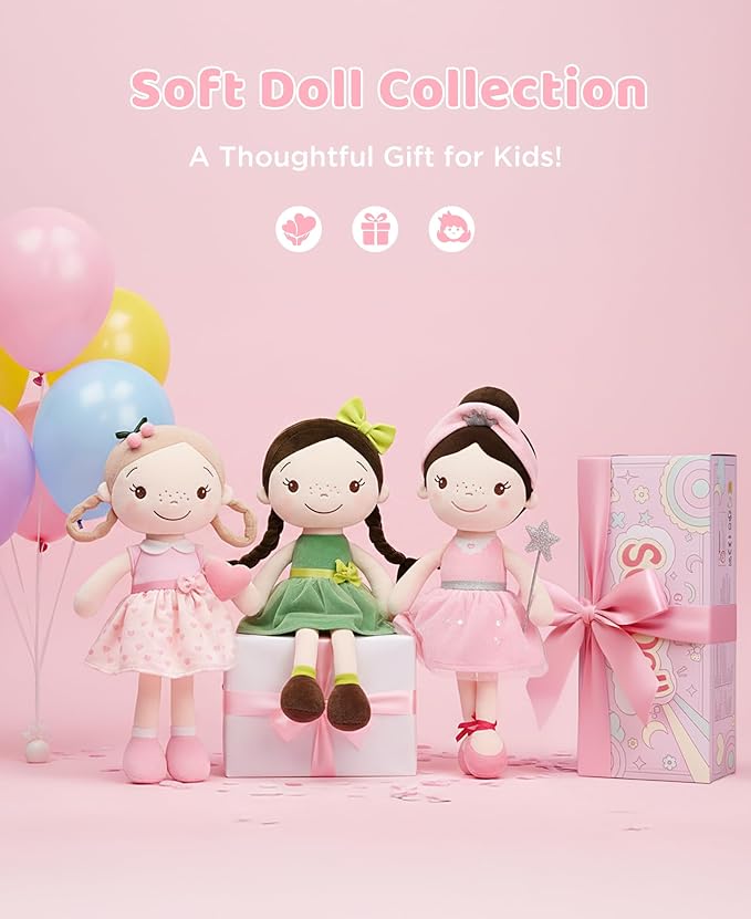 GAGAKU Soft Baby Doll Toys (16'') for Girls, My First Baby Rag Dolls for 1 Year Old Girl Birthday Gift Plush Doll Toys Machine Washable Baby Doll for Toddler Kids Infants - Cherry Girl