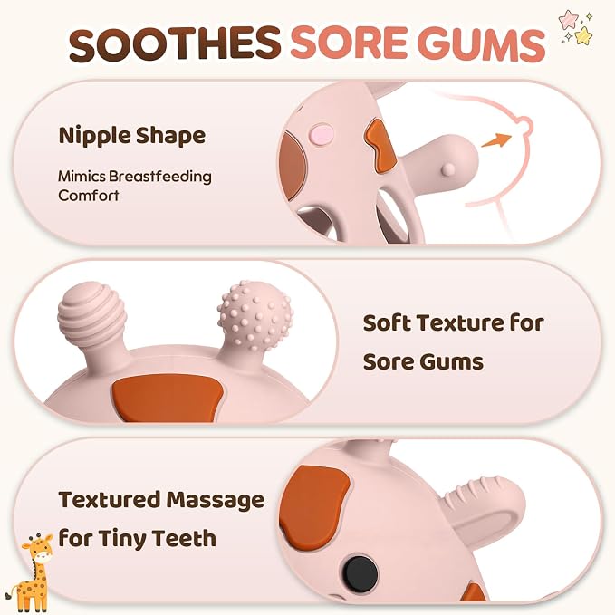 Baby Teething Toys 3-6 6-12 Months, Teether Toy with Rattle 0-6 Months, Newborn Silicone Teether Chew Toys for Infants 3 6 9 12 18 Months, Easy-Grip Hole, Baby Shower Gifts for Boys Girls