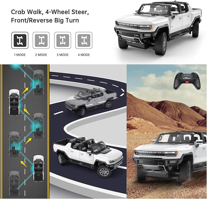 RASTAR Remote Control Car 1/16 Scale GMC Hummer EV Pickup RC Car, Electric Off-Road Monster, RC Hummer Truck for Kids Boys, White 2.4G