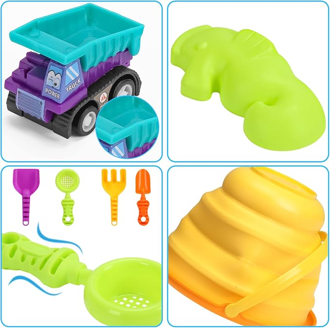 Beach Sand Toys Set for Kids, Silicone Collapsible Foldable Beach Bucket Travel Beach Toys for Summer Outdoor Camping and Fishing Tub with Sand Molds Shovels Rakes for Toddlers Boys Girls 2.5L 3PCS