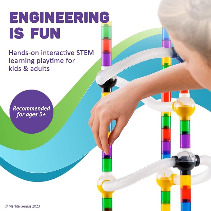 Marble Genius Marble Run Pipe & Sphere Accessory Add-on Set - 10 Pcs Total (4 Pipes, a Ramp, 5 Spheres), Alternating, Straight, & Tubes for Creating Exciting Mazes, Tracks, Runs, and Races