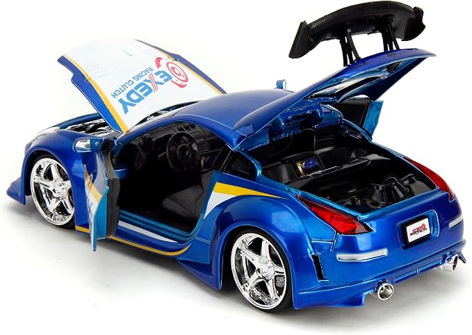 Jada Toys JDM Tuners 1:24 Scale Die-Cast 2003 Nissan 350Z Exedy– Opening Doors, Detailed Interior, Rubber Tires, Collectible for Ages 8+(Candy Blue)