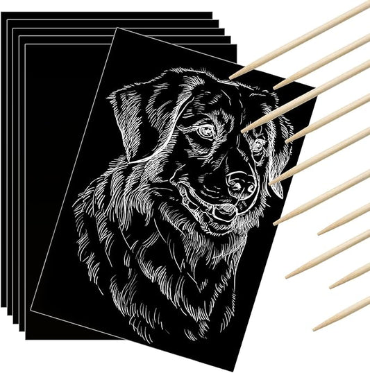 Gersoniel 60 Pieces Scratch Paper Craft Art Set Adults Scratchboard Kits 7.2 x 5 Inch Black Scratch Off Paper Scratchboard Pad Art Supplies with Wooden Stylus for DIY Birthday Party Gift Supplies